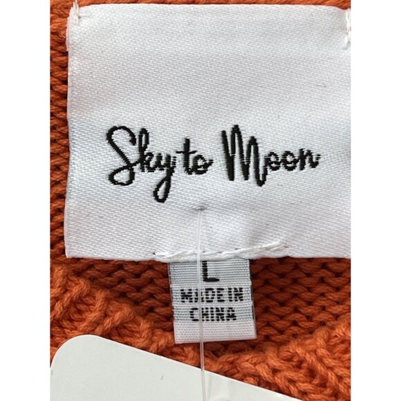 Sky To Moon Women's Cropped Knit Sweater,‎ Size Large, Orange - Picture 5 of 8